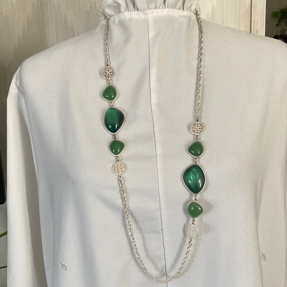 Green and Silver Long Necklace